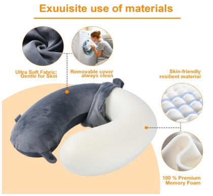 Travel Pillow – 100% Pure Memory Foam U-Shaped Neck Pillow